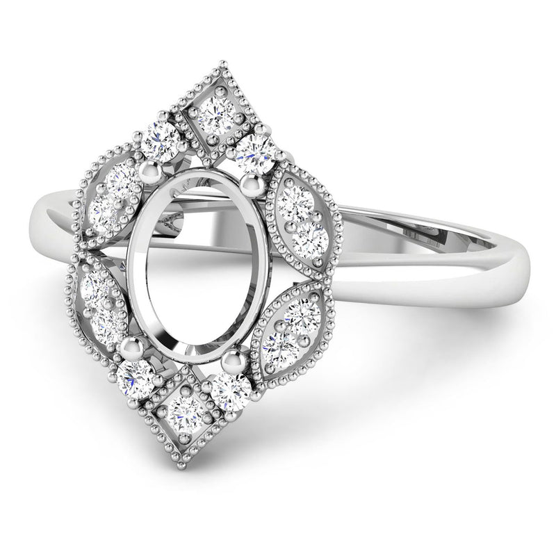 Bids.com 0.20 Carat Genuine White Diamond 14K White Gold Semi Mount Ring - holds 8x6mm Oval Gemstone Rings