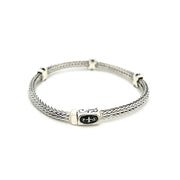 Bids.com Woven Rope Bracelet with Black Sapphire X Accents in Sterling Silver Bracelets