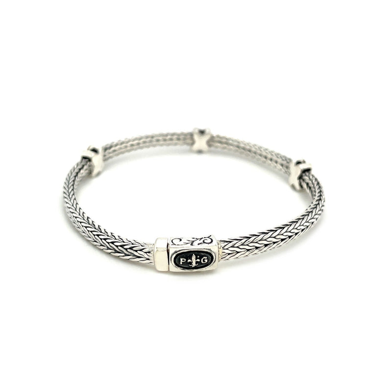 Bids.com Woven Rope Bracelet with Black Sapphire X Accents in Sterling Silver Bracelets
