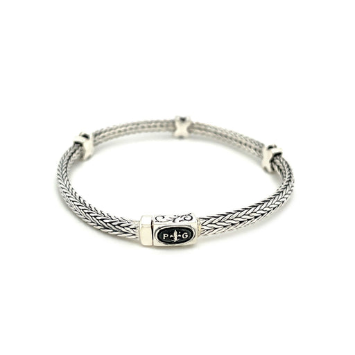 Bids.com Woven Rope Bracelet with Black Sapphire X Accents in Sterling Silver Bracelets