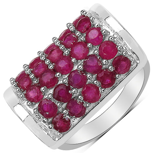 Bids.com 3.01 Carat Genuine Ruby & White Diamond .925 Sterling Silver Ring Rings