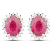 Bids.com 3.14 Carat Genuine Ruby and White Diamond 14K Yellow Gold Earrings Earrings