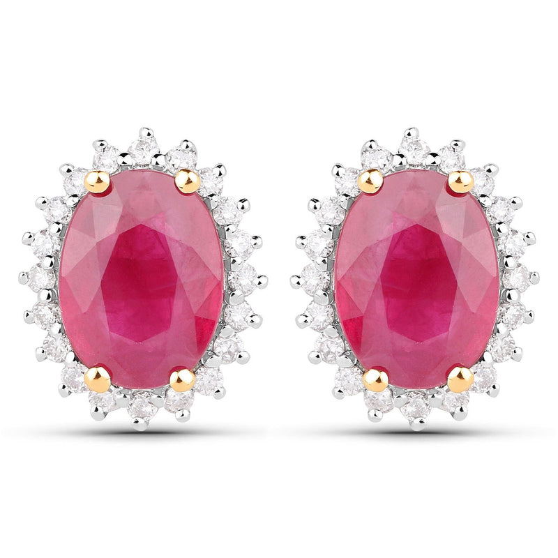 Bids.com 3.14 Carat Genuine Ruby and White Diamond 14K Yellow Gold Earrings Earrings