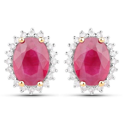 Bids.com 3.14 Carat Genuine Ruby and White Diamond 14K Yellow Gold Earrings Earrings