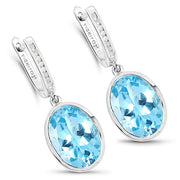 Bids.com 15.13 Carat Genuine Blue Topaz and White Diamond .925 Sterling Silver Earrings Earrings