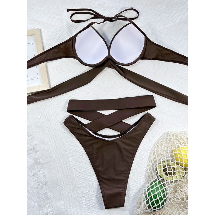 Crisscross Halter Neck Bikini Set