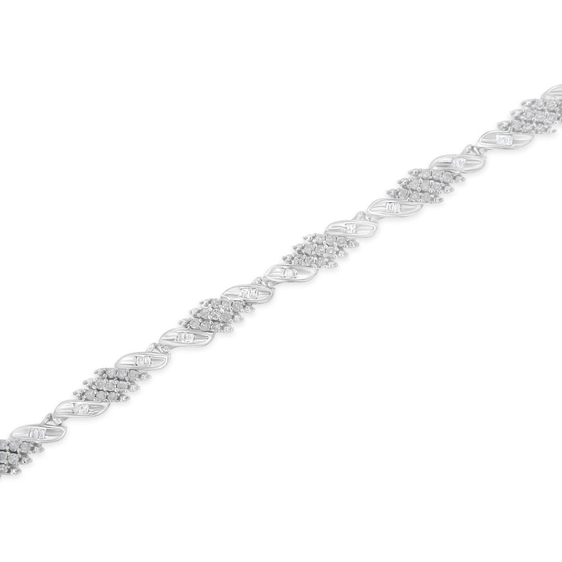 Bids.com .925 Sterling Silver 1-1/2 Cttw Round and Baguette Cut Diamond Wave Link Bracelet (I-J Color, I2-I3 Clarity) - 7" Bracelets