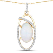 Bids.com 3.59 Carat Genuine Ethiopian Opal and White Diamond 14K Yellow Gold Pendant Pendants