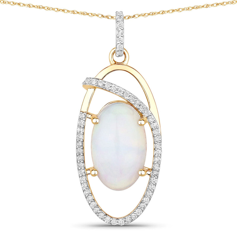 Bids.com 3.59 Carat Genuine Ethiopian Opal and White Diamond 14K Yellow Gold Pendant Pendants
