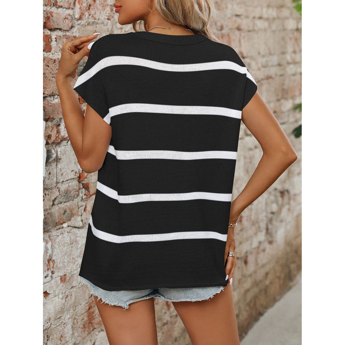 Striped Round Neck Short Sleeve Knit Top