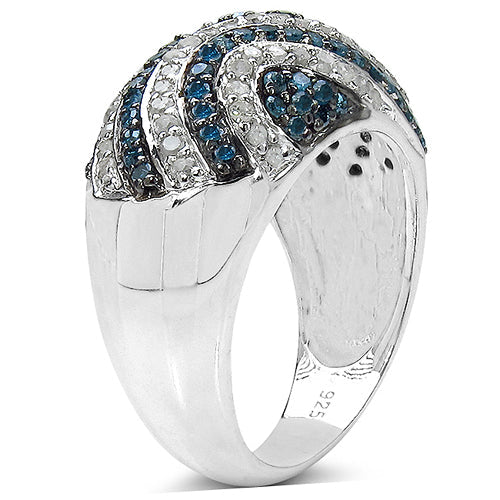 Bids.com 1.34 Carat Genuine Blue Diamond & White Diamond .925 Sterling Silver Ring Rings