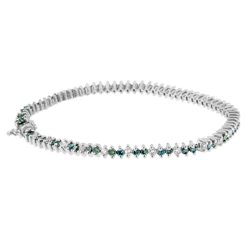 Bids.com 14K White Gold Round-Cut white and Blue Diamond Fashion Bracelet (3.70 cttw, H-I Color, SI1-SI2 Clarity) Bracelets