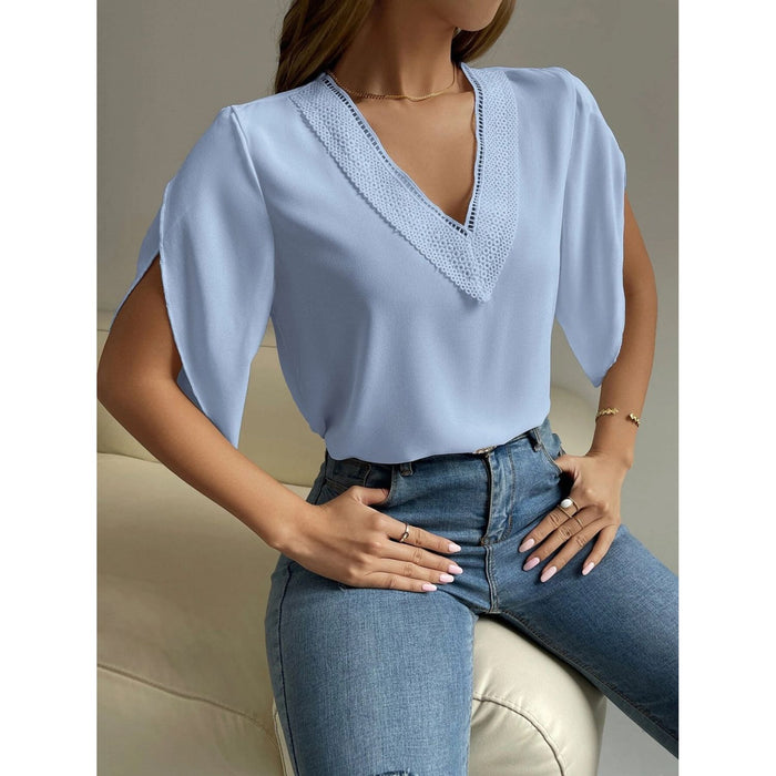 V-Neck Short Sleeve Blouse