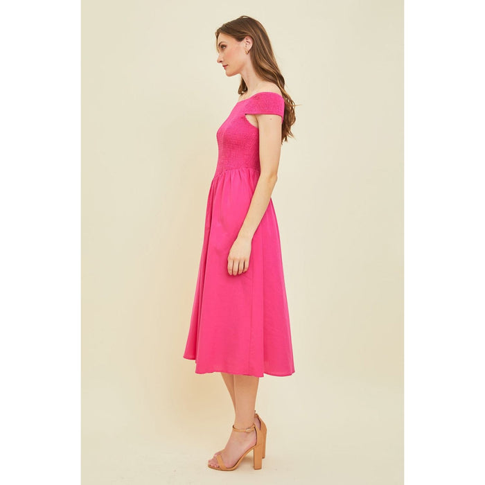 HEYSON Off-Shoulder Smocked Midi Dress