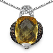 Bids.com 2.91 Carat Genuine Citrine, Champagne Diamond & White Diamond .925 Sterling Silver Pendant Pendants