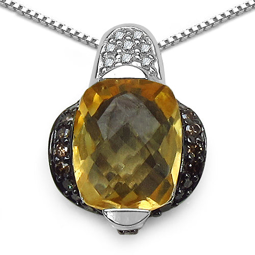 Bids.com 2.91 Carat Genuine Citrine, Champagne Diamond & White Diamond .925 Sterling Silver Pendant Pendants