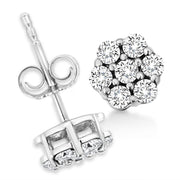 Bids.com 14K White Gold 1/2 Cttw Prong Set Round-Cut Diamond Flower Stud Earring (H-I Color, I1-I2 Clarity) Earrings