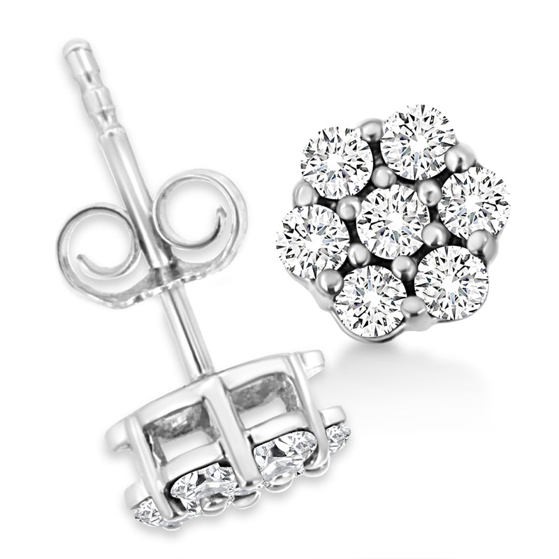 Bids.com 14K White Gold 1/2 Cttw Prong Set Round-Cut Diamond Flower Stud Earring (H-I Color, I1-I2 Clarity) Earrings