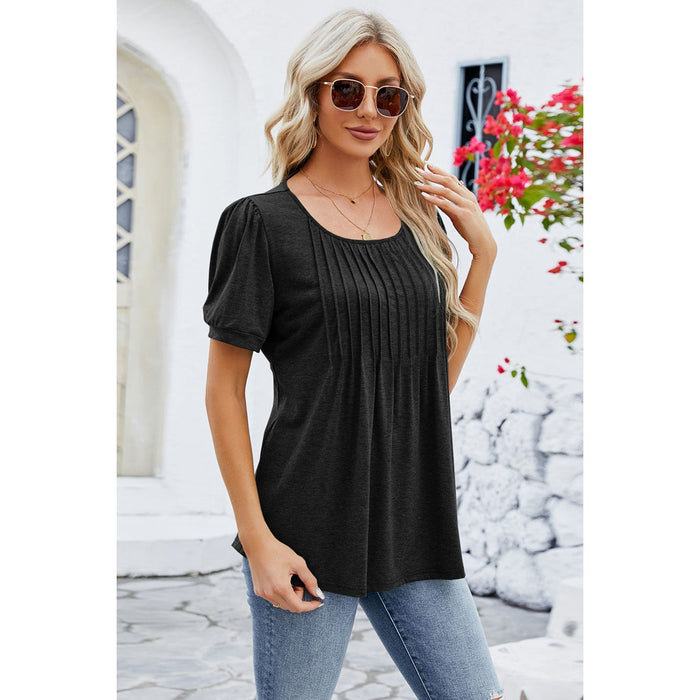 Ruched Scoop Neck Short Sleeve Blouse