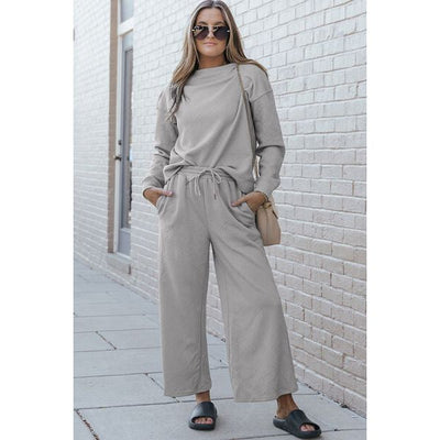 Double Take | Textured Long Sleeve Top and Drawstring Pants Set