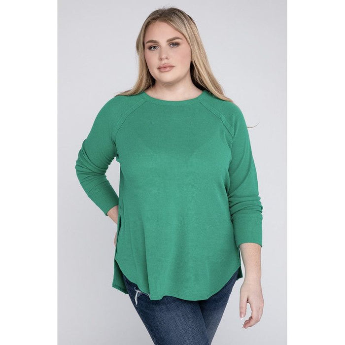 Plus Melange Baby Waffle Long Sleeve Top