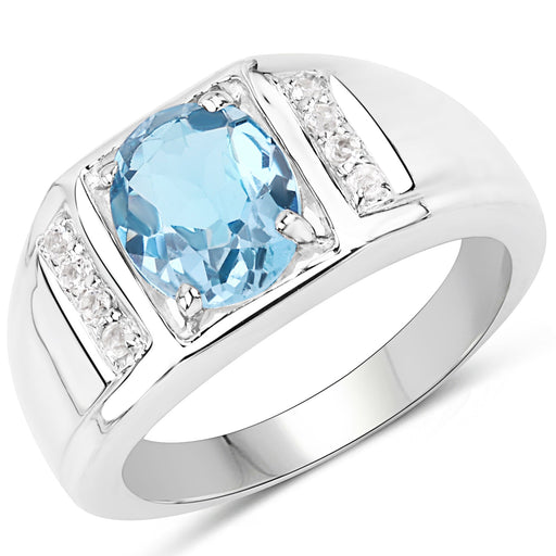 Bids.com 2.18 Carat Genuine London Blue Topaz and White Topaz .925 Sterling Silver Ring Rings