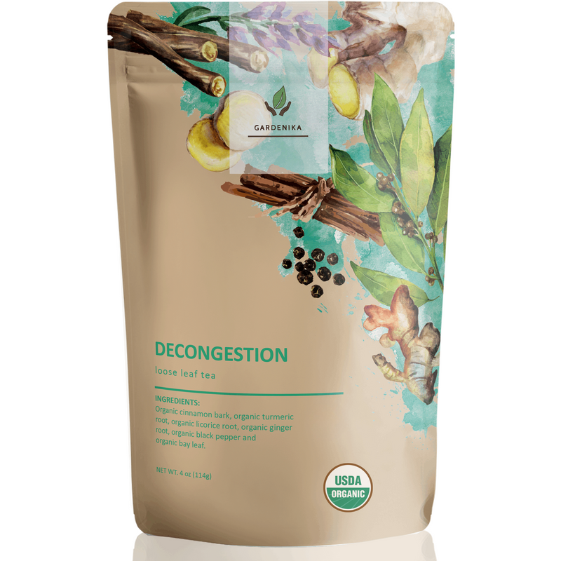 Gardenika Shop Decongest Loose Tea, Respiratory Comfort & Warming Support - Ayurvedic Blend with Turmeric - Ginger & Cinnamon - Herbal & Caffeine Free - Organic & Kosher Loose Leaf Tea