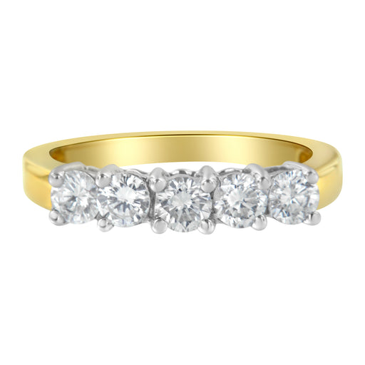 Bids.com 14KT Two Toned Gold 5 Stone Diamond Ring (1 cttw, H-I Color, SI1-SI2 Clarity) Rings White Smoke 7 / YellowWhite.Gold