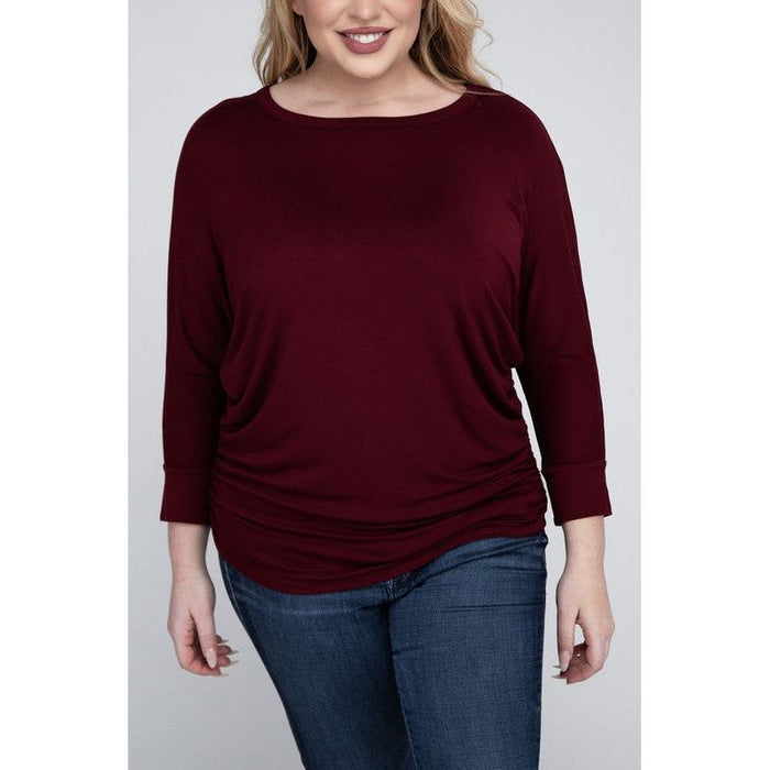 Plus Luxe Rayon Boat Neck 3/4 Sleeve Top