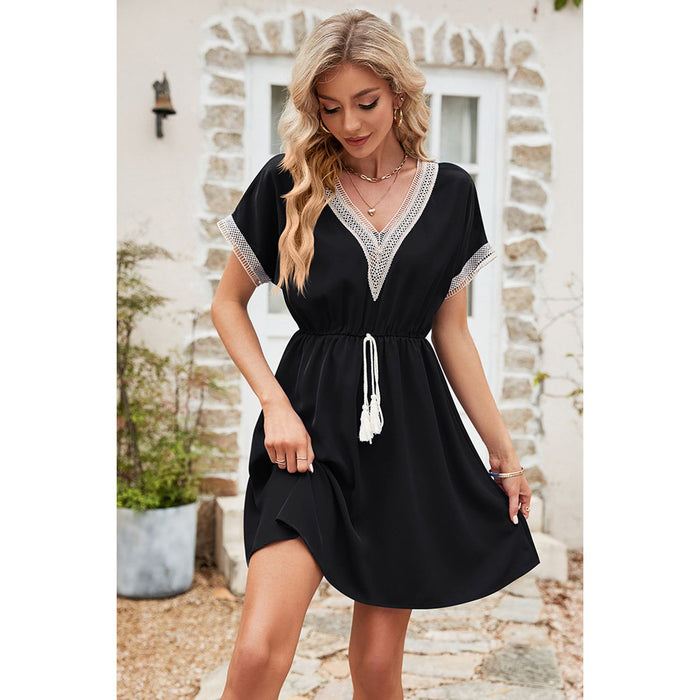 Tassel V-Neck Short Sleeve Dress