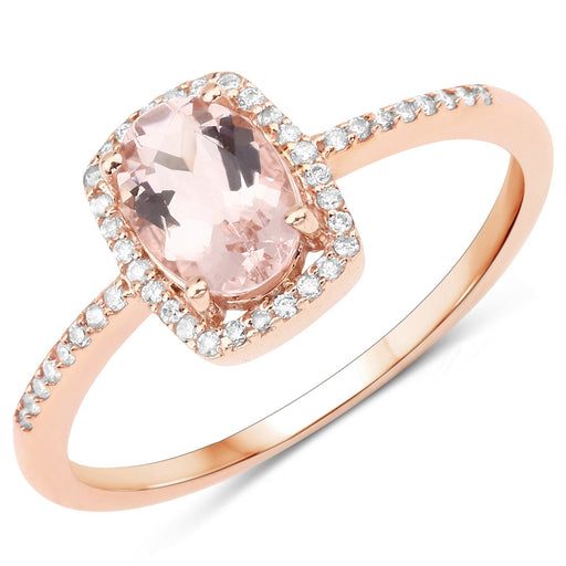 Bids.com 0.82 Carat Genuine Morganite and White Diamond 14K Rose Gold Ring Rings