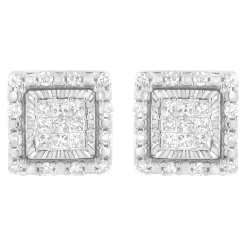 Bids.com 10K White Gold 1/2 cttw Invisible Set Princess-Cut Diamond Square Stud Earring (I-J Color, I1-I2 Clarity) Earrings