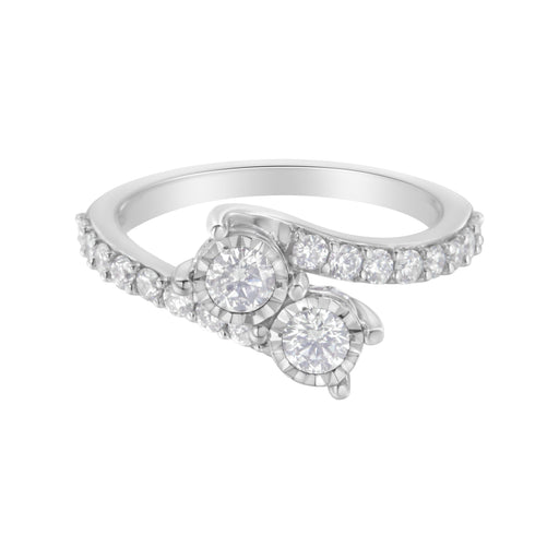 Bids.com 10K White Gold Two-Stone Miracle-Set Diamond Bypass Ring (1 Cttw, H-I Color, I1-I2 Clarity) - Size 6 Rings