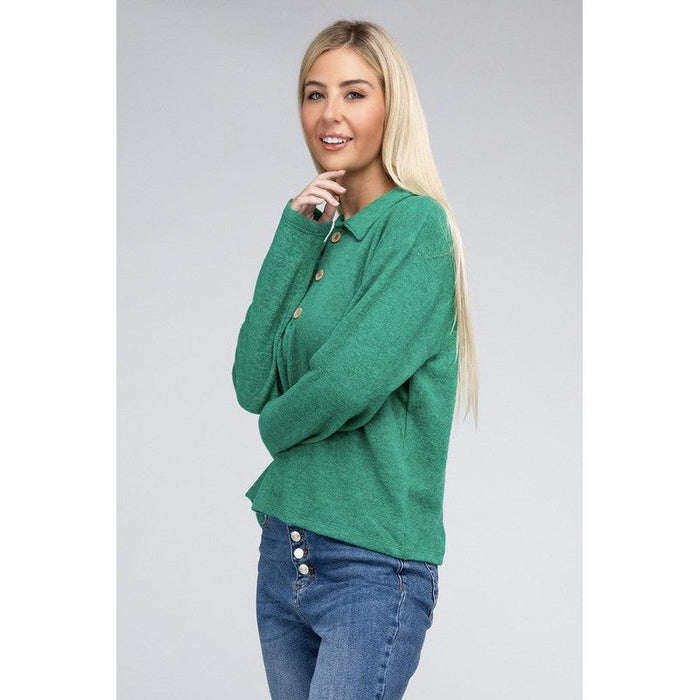 Brushed Melange Hacci Collared Sweater