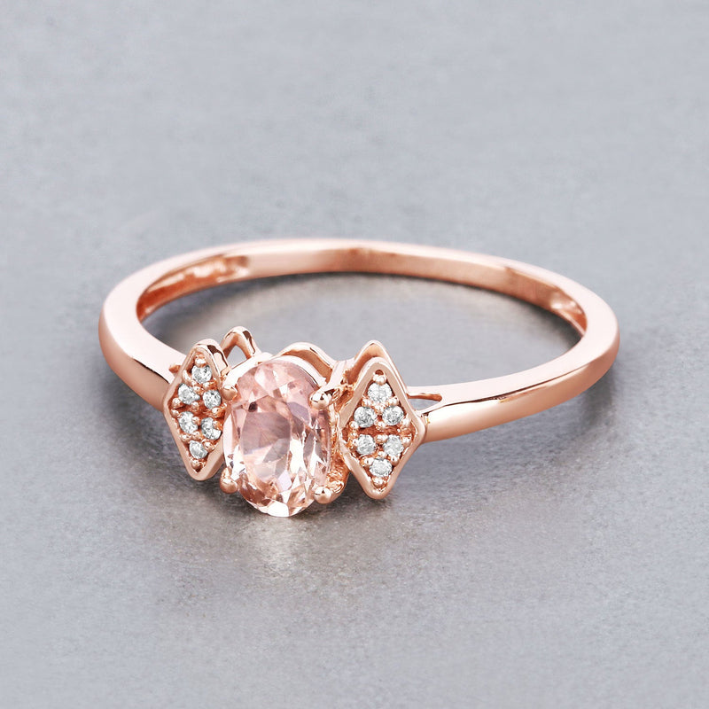 Bids.com 0.46 Carat Genuine Morganite and White Diamond 14K Rose Gold Ring Rings