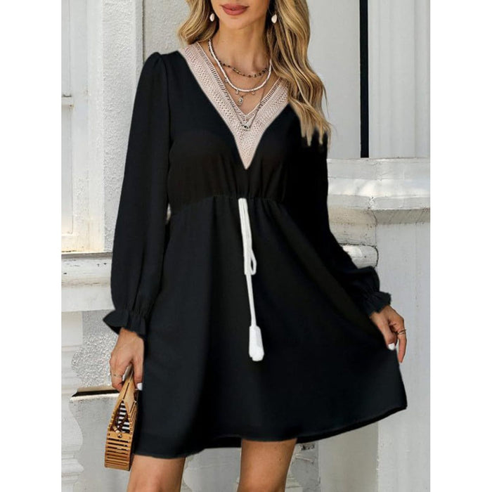 Tassel V-Neck Flounce Sleeve Dress