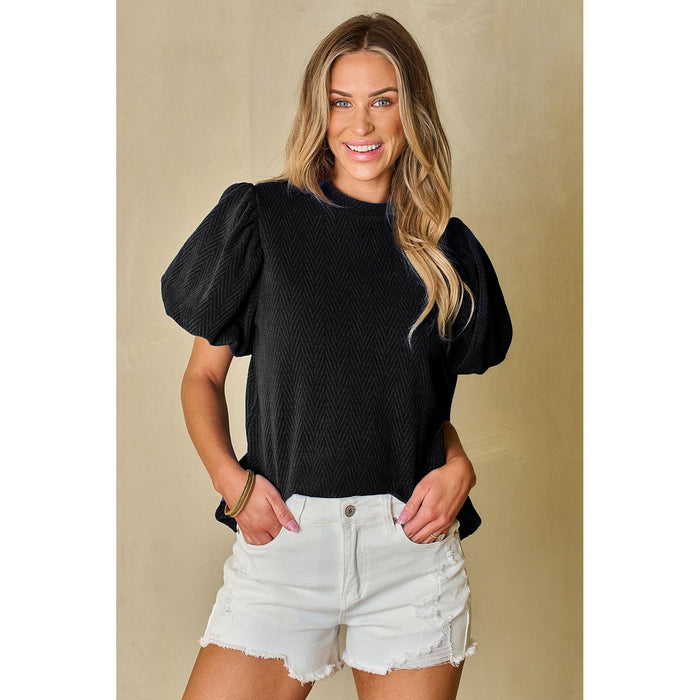 Round Neck Puff Sleeve Blouse