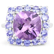 Bids.com 6.63 Carat Genuine Amethyst and Tanzanite .925 Sterling Silver Ring Rings