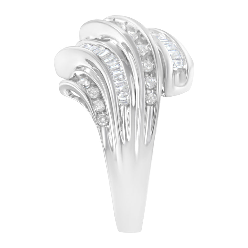 Bids.com 10K White Gold Round and Baguette Cut Diamond Channel Ring (3/4 Cttw, H-I Color, SI2-I1 Clarity) - Size 7 Rings