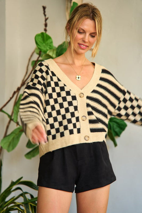 Contrast Pattern Sweater Cardigan