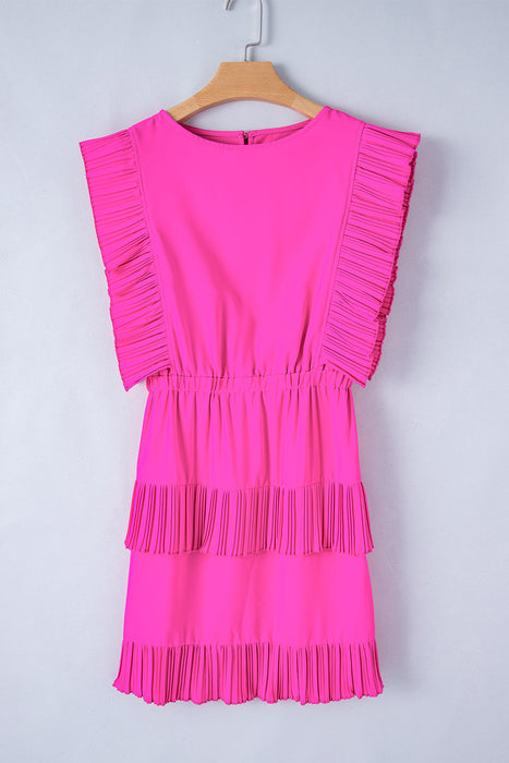 Pleated Layered Flutter Mini Dress