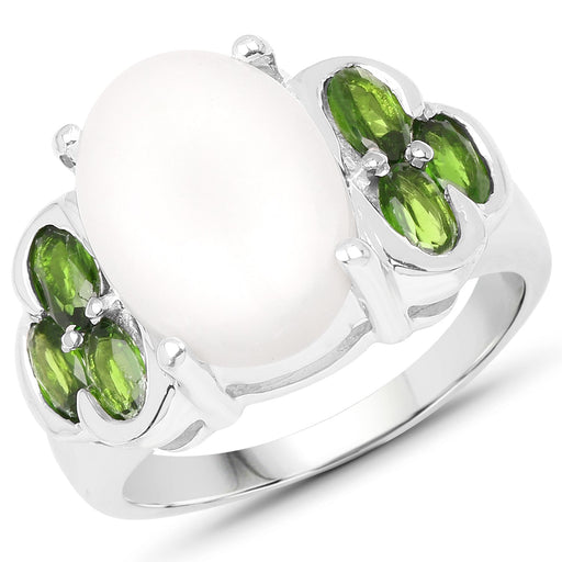 Bids.com 4.52 Carat Genuine Opal and Chrome Diopside .925 Sterling Silver Ring Rings