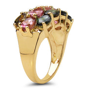 Bids.com 14K Yellow Gold Plated 4.58 Carat Genuine Multi Tourmaline .925 Sterling Silver Ring Rings