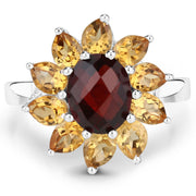 Bids.com 5.50 Carat Genuine Garnet and Citrine .925 Sterling Silver Ring Rings