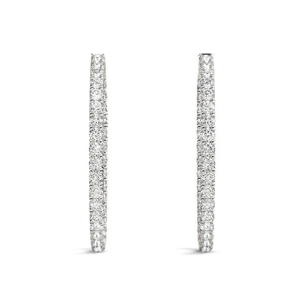 Bids.com Oval Shape Two Sided Diamond Hoop Earrings in 14k White Gold (2 cttw) Earrings