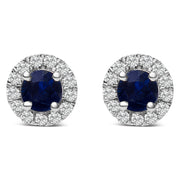 Bids.com 10K White Gold 3.25mm x 3.25mm Round Blue Sapphire and 1/10 Cttw Diamond Halo Stud Earrings (I-J Color, I1-I2 Clarity) Earrings