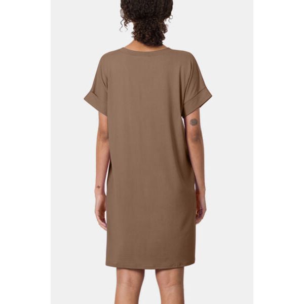 Zenana Rolled Short Sleeve V-Neck Dress