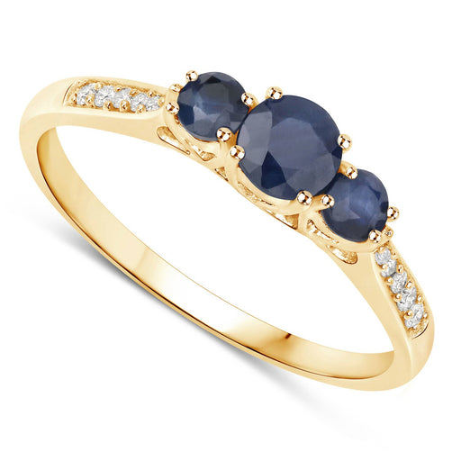 Bids.com 0.56 Carat Genuine Blue Sapphire and White Diamond 14K Yellow Gold Ring Rings