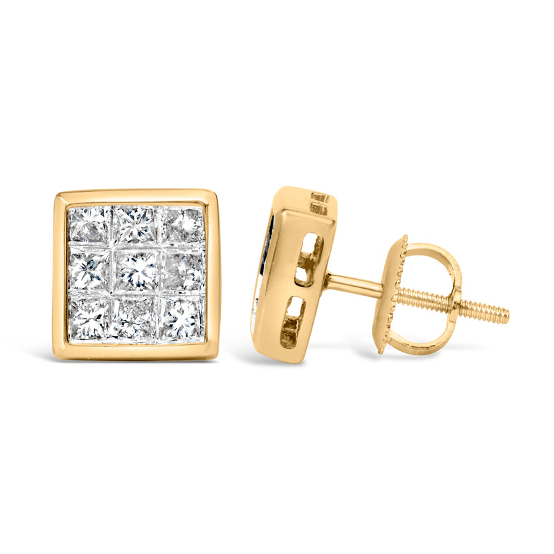 Bids.com 14K Yellow Gold 1.0 Cttw Princess Cut Diamond Composite Stud Earrings with Screw Backs (J-K Color, SI1-SI2 Clarity) Earrings