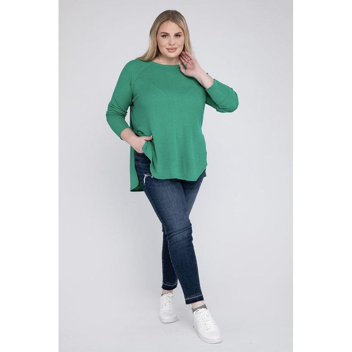 Plus Melange Baby Waffle Long Sleeve Top